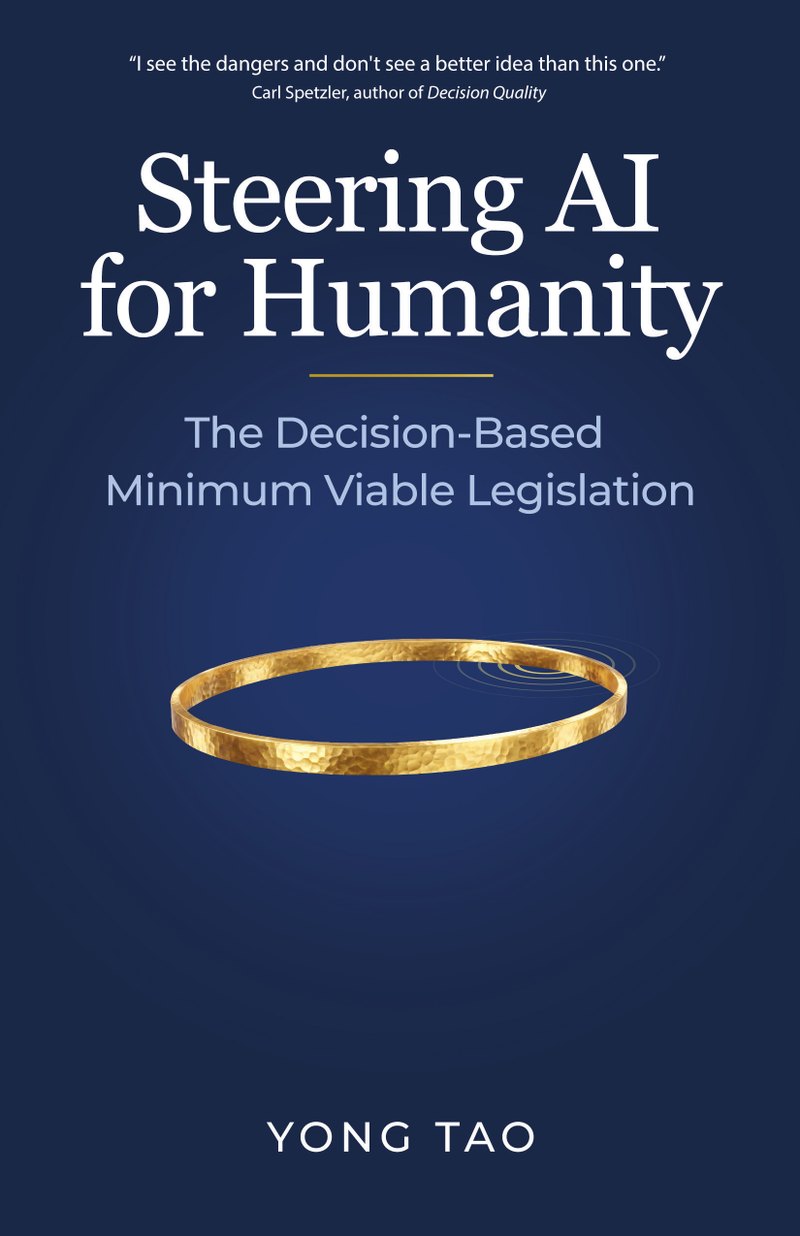 Cover of Steering AI for Humanity: a hammered gold hoop on deep blue